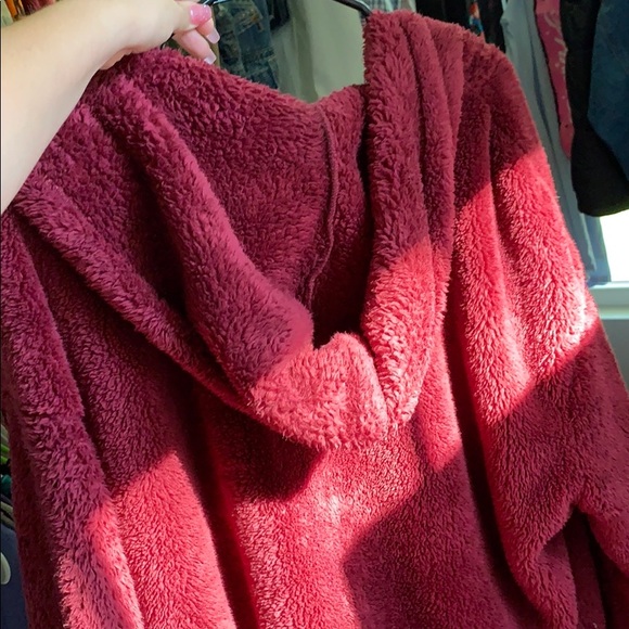 Maroon Fur Hooded Coat - Picture 2 of 2